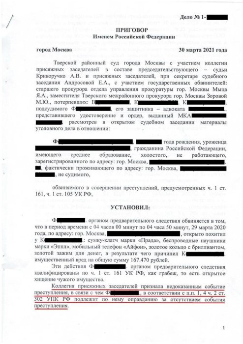 Оправдательный приговор по уголовному делу